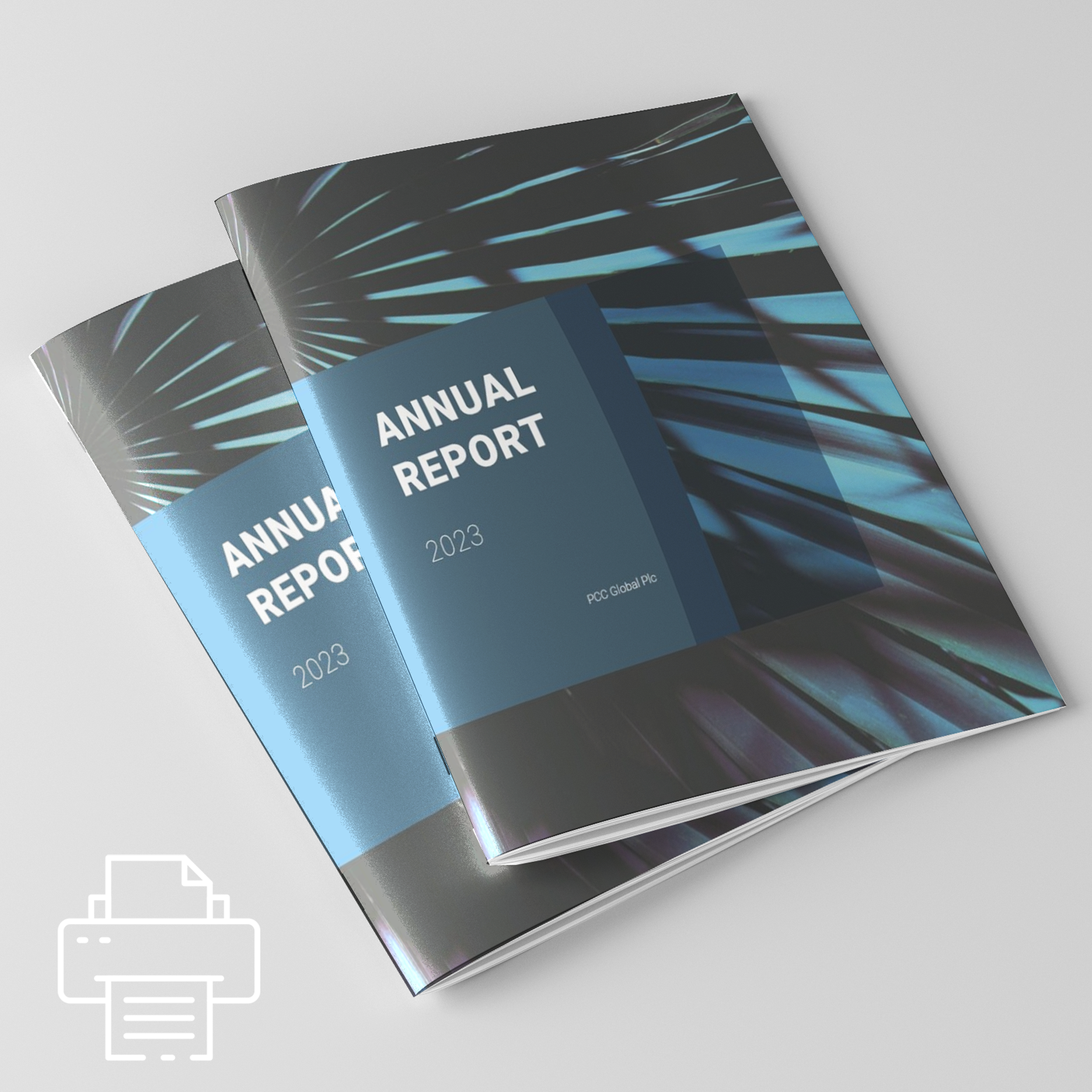 Annual report with printer symbol